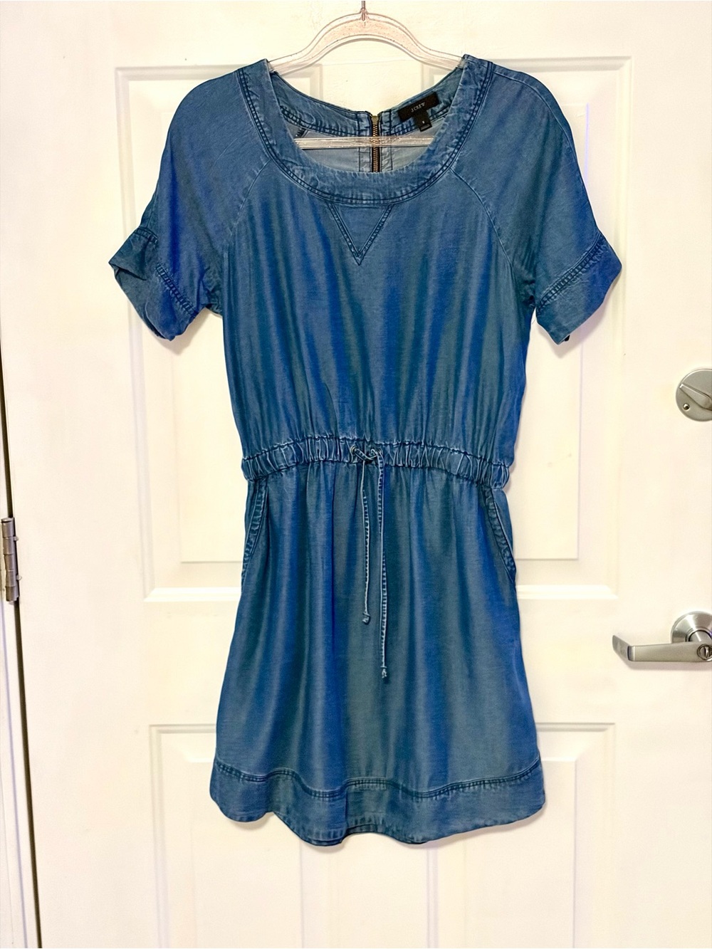 J. Crew Blue Denim Drawstring Waist Short Sleeve Dress